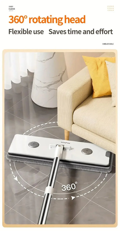 Ultra-Slim Flat Mop and Bucket System, Hands-Free Wash & Dry Set with 2 Microfiber Pads, 360° Swivel Mop with Squeegee Edge for Hardwood Tile Laminate