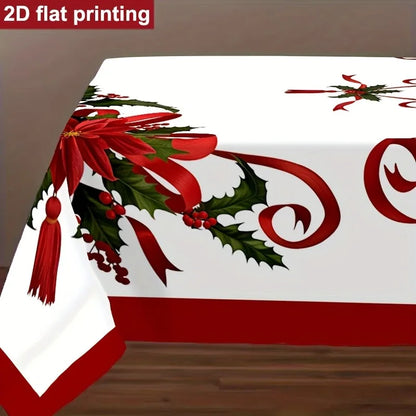 1pc Rectangular Christmas Tablecloth/Red White Green Holiday Table Cover/Suitable for Dining Table/New Year Party Decoration/Machine Washable/Essential for Home Entertainment Occasions