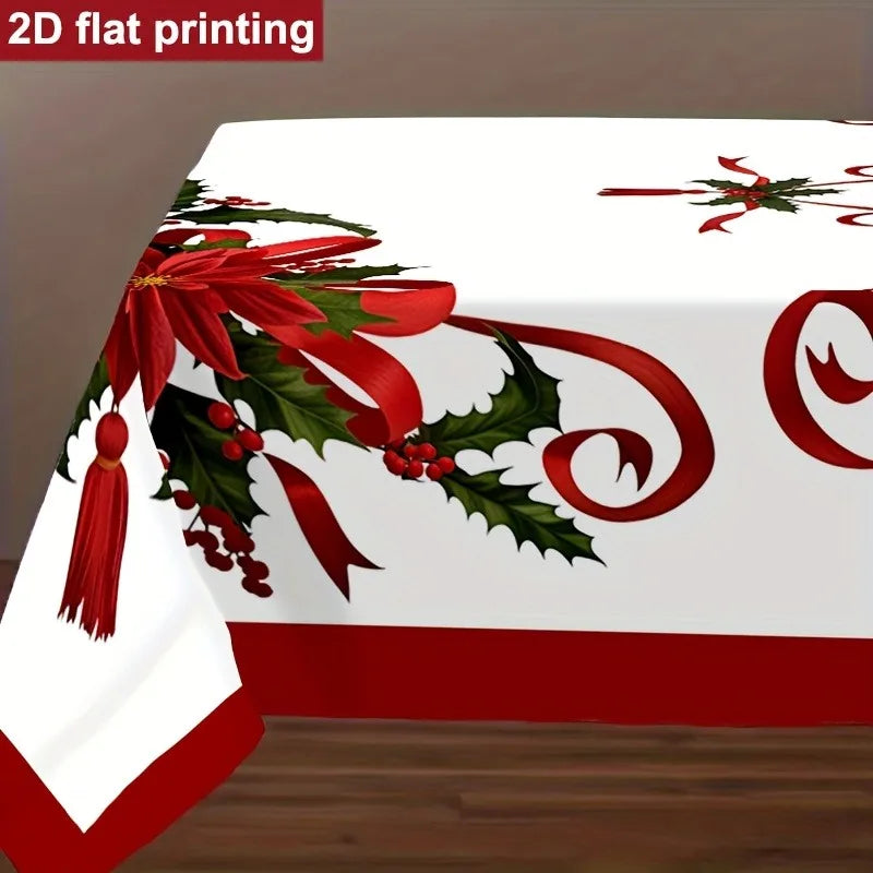 1pc Rectangular Christmas Tablecloth/Red White Green Holiday Table Cover/Suitable for Dining Table/New Year Party Decoration/Machine Washable/Essential for Home Entertainment Occasions