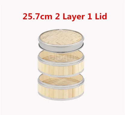 Bamboo Food Steamer basket with Stainless Steel Banding