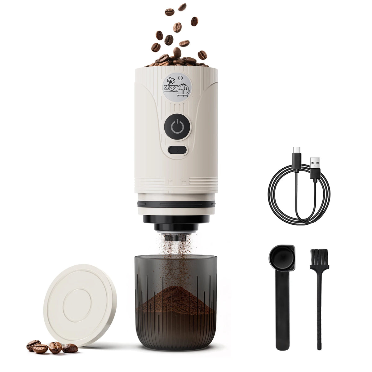 Portable Electric Coffee Bean Grinder, Ceramic Core, Adjustable and Rechargeable