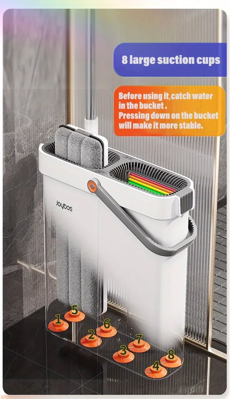 Ultra-Slim Flat Mop and Bucket System, Hands-Free Wash & Dry Set with 2 Microfiber Pads, 360° Swivel Mop with Squeegee Edge for Hardwood Tile Laminate