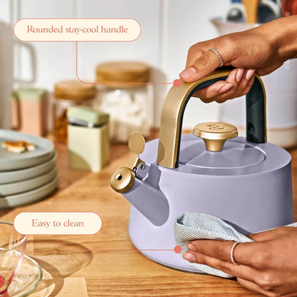 Beautiful 1.8L Ceramic Non-Stick Stovetop Tea Kettle, Sage Green by Drew Barrymore