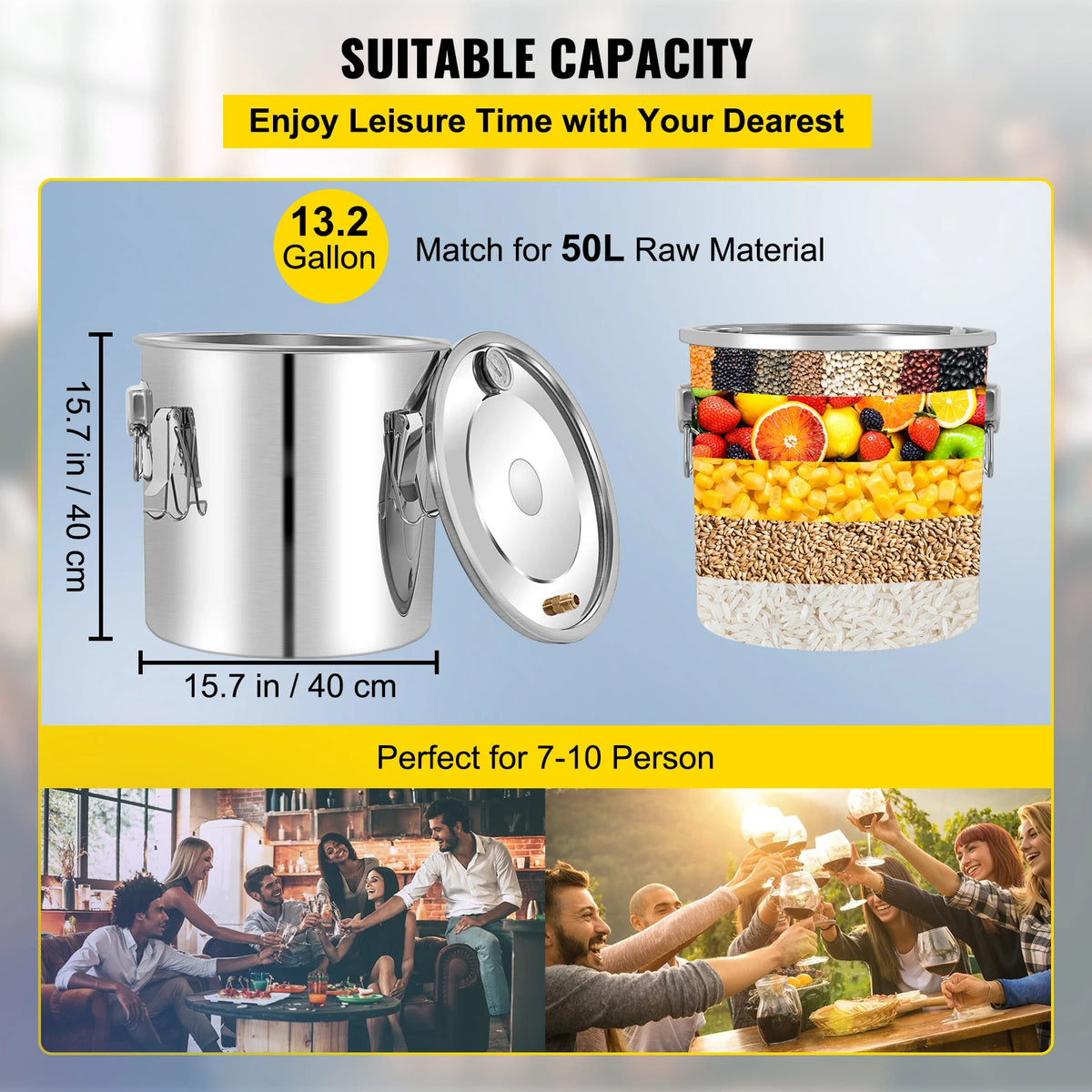 50L Alcohol Water Distiller, Stainless Steel Brewing Machine for Whisky Wine Beer Dispenser
