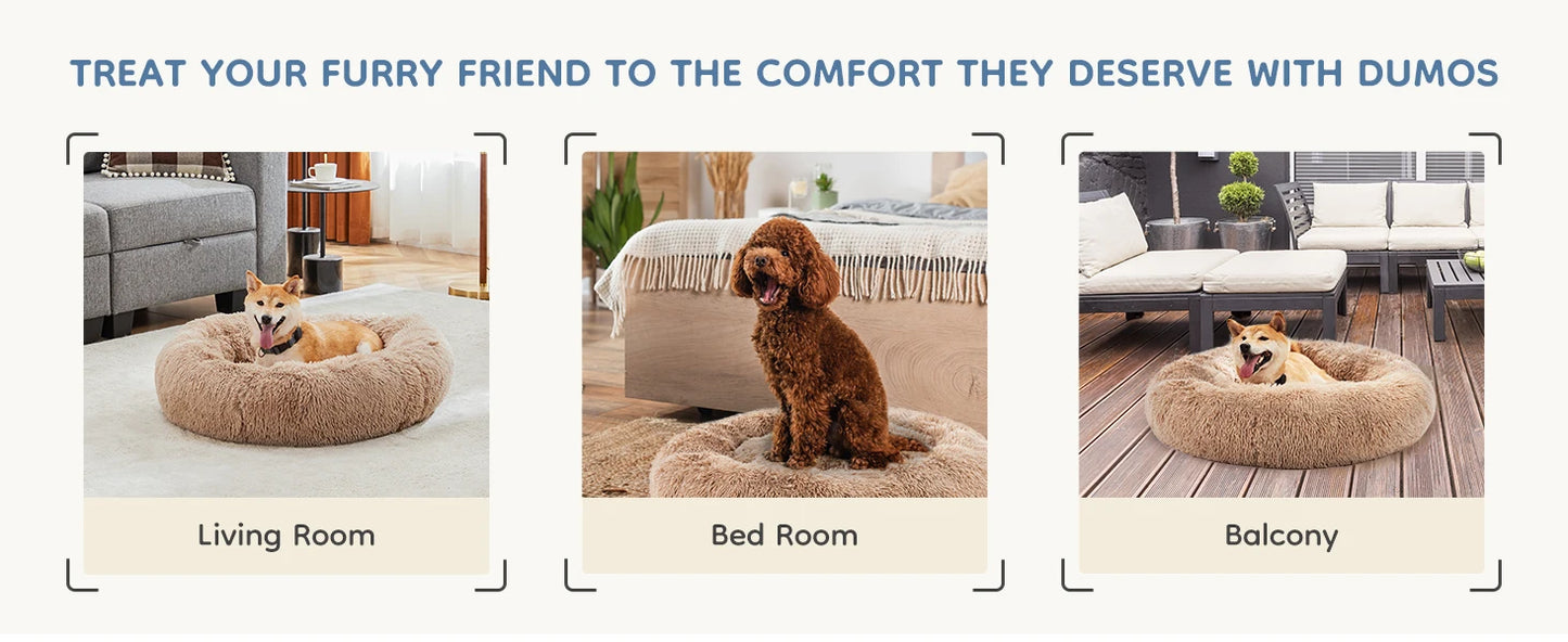 Calming Dog Bed for Medium to Large Dogs, Washable Anti-Slip Round