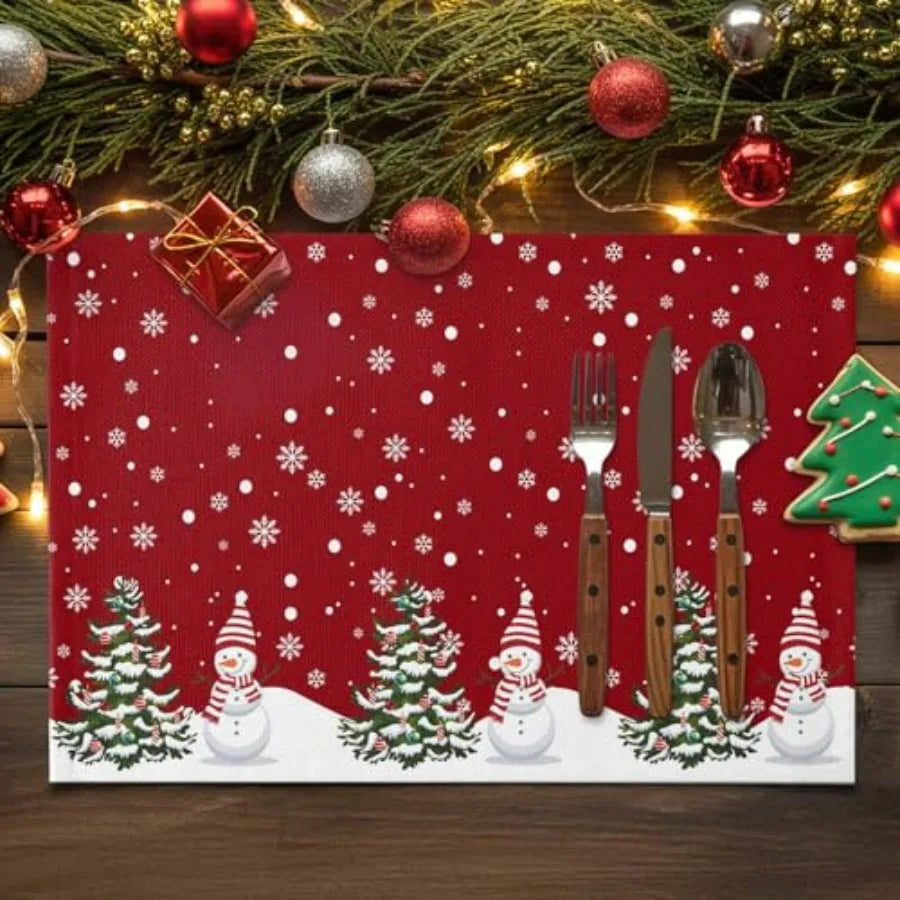Set of 6 Christmas Placemats, Non-Slip for Kitchen Dining Tables, Washable Table