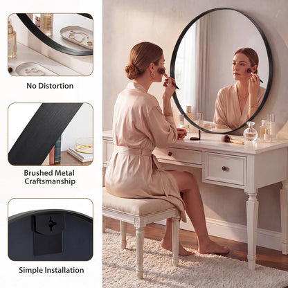 Groove Gold Round Vanity Framed Mirror for Wall, Bathroom Mirror for Over Sink with Matte Metal Frame, Wall Mount