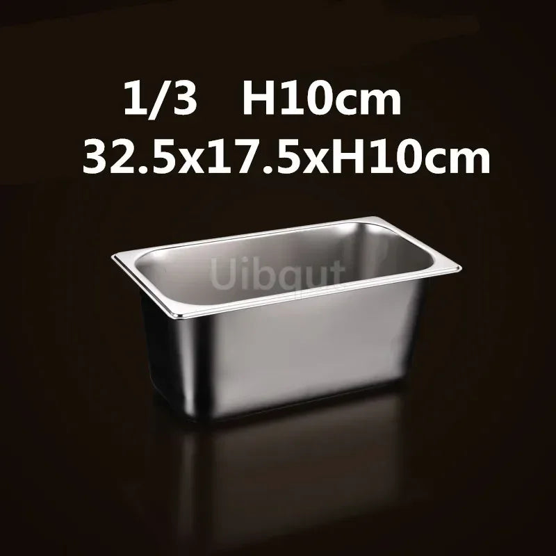 Square pot Kitchen Pans, 304 stainless steel 1/9 1/6 1/4 1/3 Food Chafing pans, Buffet Containers Lid 0.7 mm