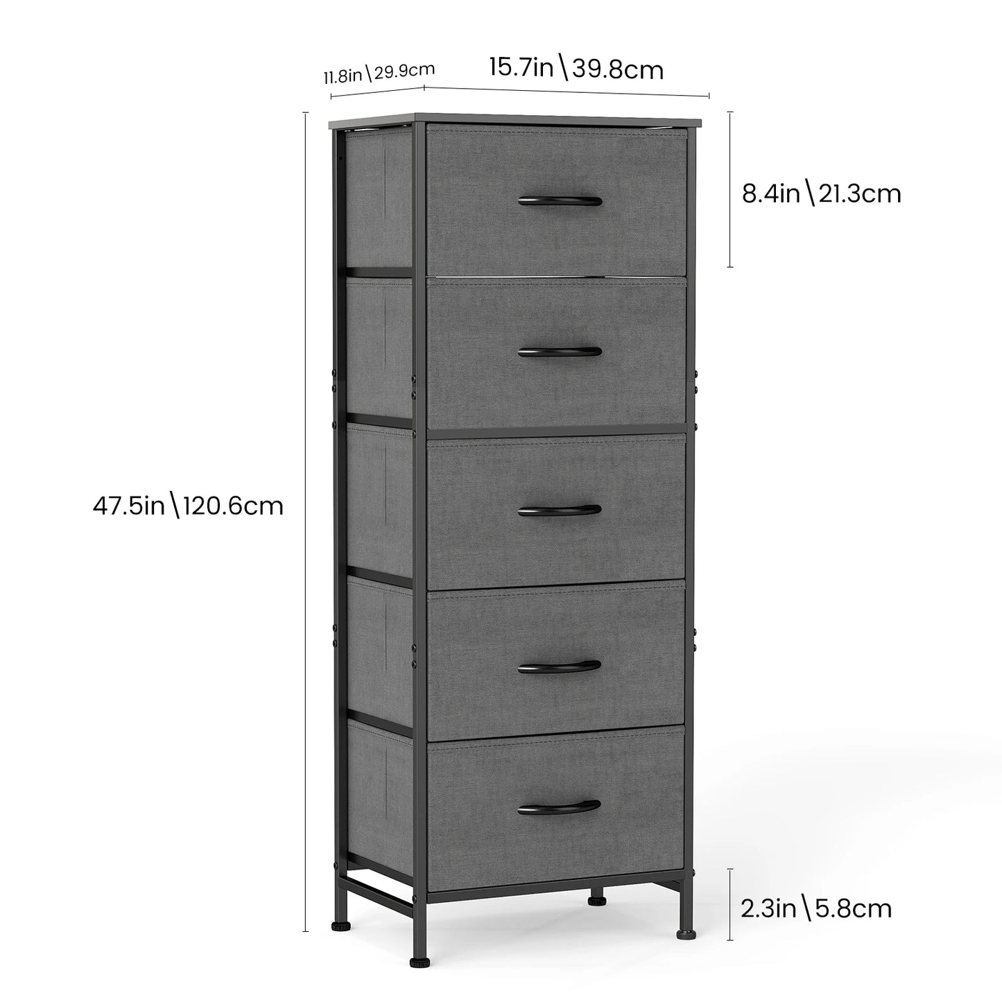 48IN Dresser With 5 Fabric Drawers, Steel Frame