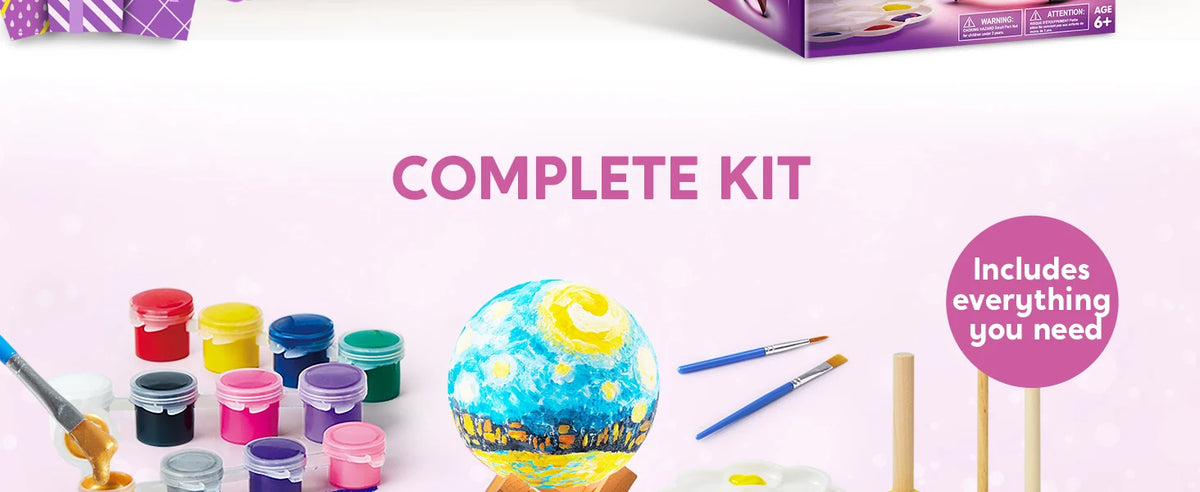 DIY 3D Moon Night Light For Kids, Paint Your Own Moon Lamp Kit, Galaxy Lamp Arts and Crafts Kit