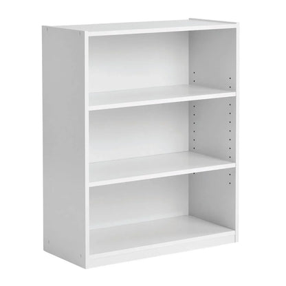 3-Shelf Bookcase with Adjustable Shelves, White, Freestanding for Books, Office Supplies, Toys