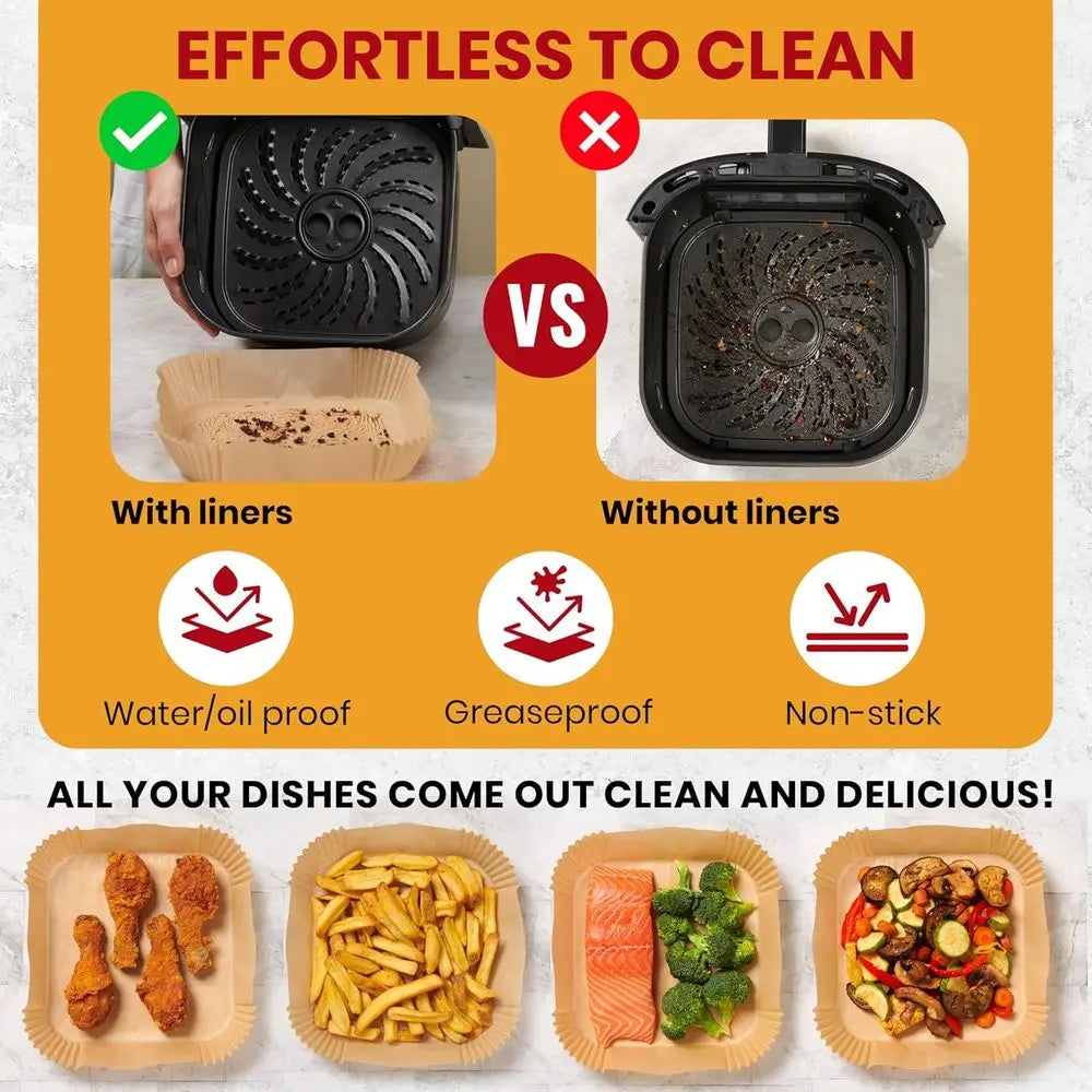 Disposable Liners, 125Pcs Air Fryer, Non-Stick and Oil Proof, 8” Square or 5-8 qt Basket