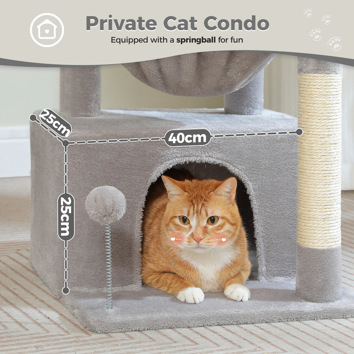 4-in-1 Cat Tree with Large Cat Condo, Sisal Scratching Post, Deep Hammock, Cozy Top Perch