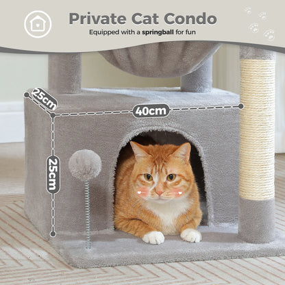 4-in-1 Cat Tree with Large Cat Condo, Sisal Scratching Post, Deep Hammock, Cozy Top Perch