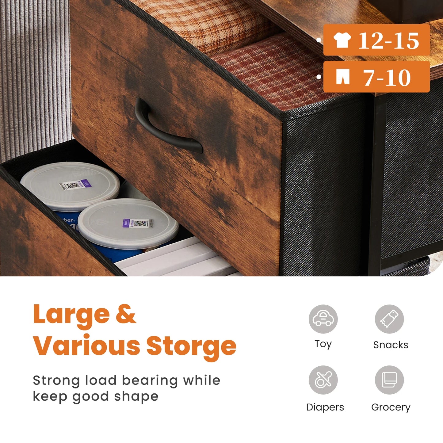 Nightstand, Table Storage For Bedroom 2 Fabric Drawers