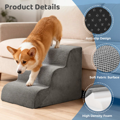 3-5 Step High-Density Foam Dog Stairs, Ramp for Small Dogs, Indoor Non-Slip Pet Ladder