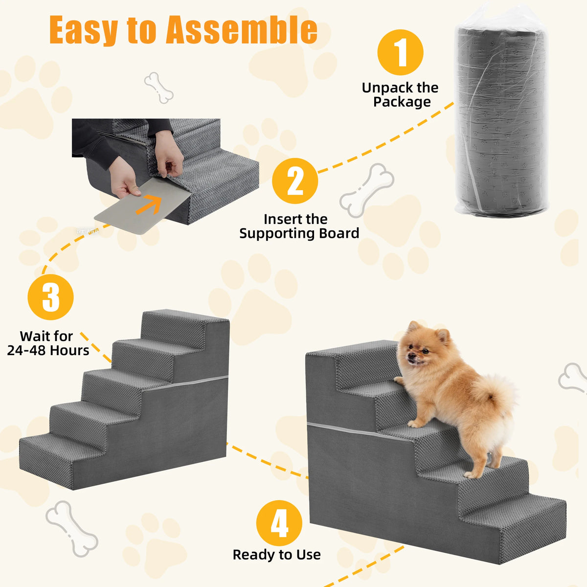 3-5 Step Right Angled Foam Dog Stairs Ramp for Small Dogs, Indoor Non-Slip Pet Ladder