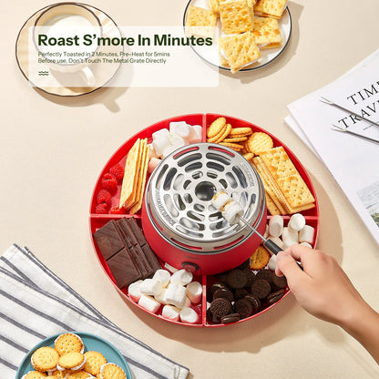 S'mores Maker Indoor, Flameless Electric Marshmallow Roaster with 4 Detachable Trays & 6 Roasting Forks
