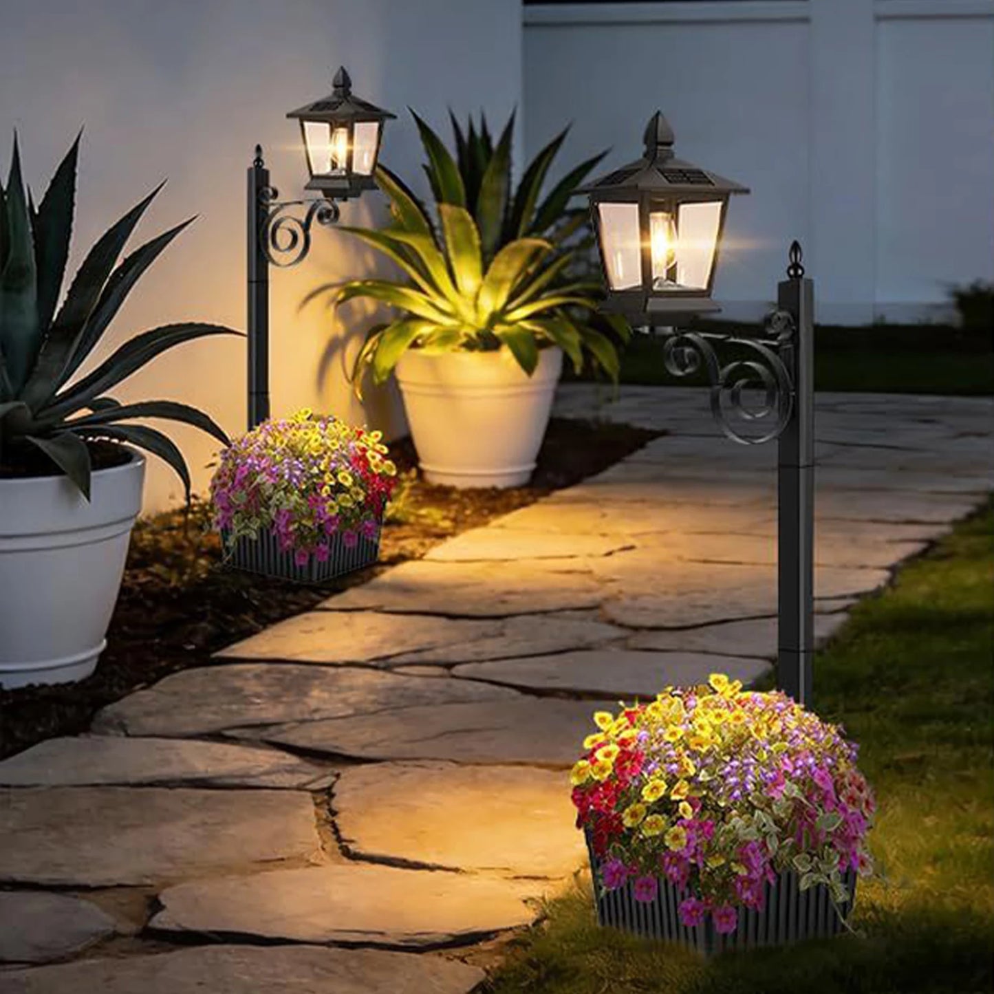 2 In 1 Outdoor Planter w/ Solar Light, Freestanding