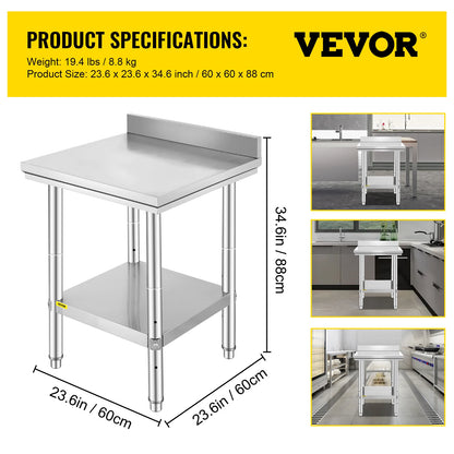 Kitchen Work Table for Commercial Catering, Garage, Restaurant with Undershelf, Stainless Steel