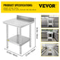Kitchen Work Table for Commercial Catering, Garage, Restaurant with Undershelf, Stainless Steel