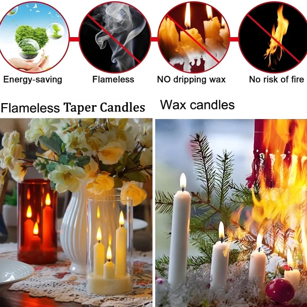 Flameless  Acrylic Short 3 in 1 Taper Candles, Warm Light Flickering Flameless Pillar, LED Electronic Tealight Battery Operated Decor