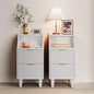 Narrow Nightstand Set of 2,11.8" Fluted with Slim Side 2 Drawers