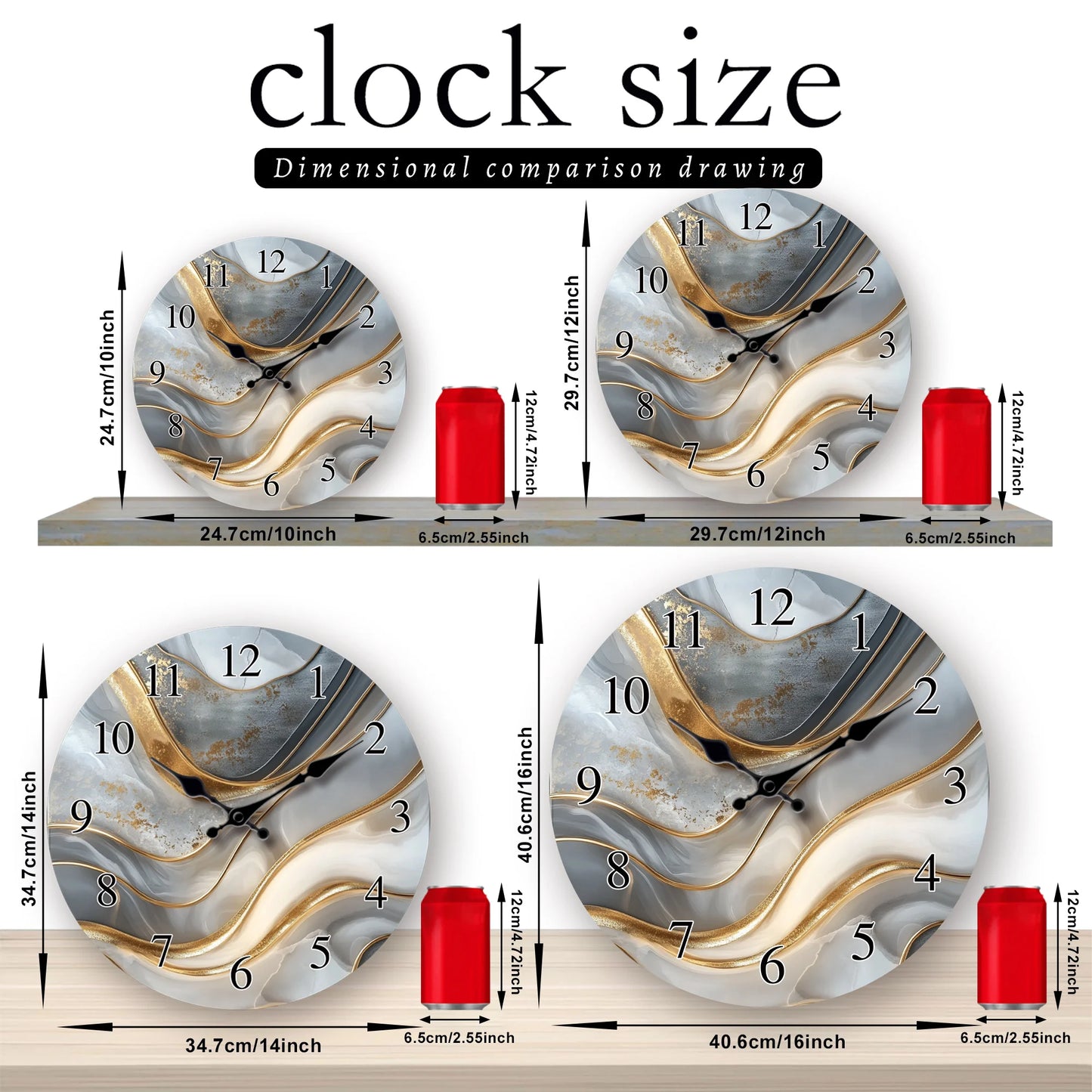 A Luxurious Golden Fluid Marble-Patterned Wooden Wall Clock