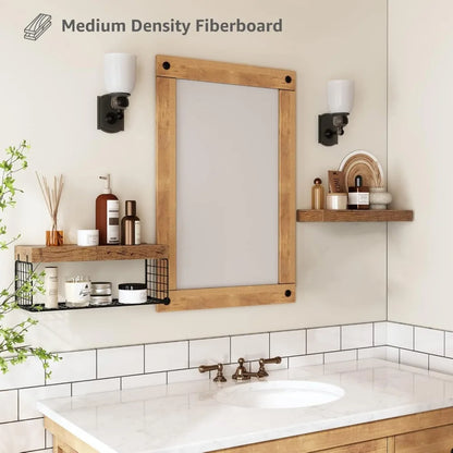 Farmhouse Bathroom Shelves Over Toilet, Set of 2, 16 inch, Rustic Brown, Wall Mounted Floating Shelf for Storage