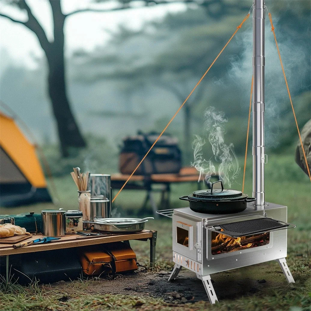 Hot Tent  Wood Burning Stove, Portable with 6 Stainless Chimney Pipes for Outdoor Heating & Cooking