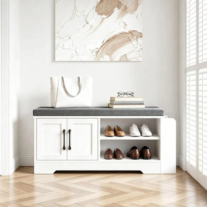 Farmhouse Shoe Storage Bench with 3-in-1 Entryway Storage and Padded Seat