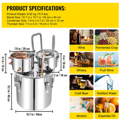 50L Alcohol Water Distiller, Stainless Steel Brewing Machine for Whisky Wine Beer Dispenser