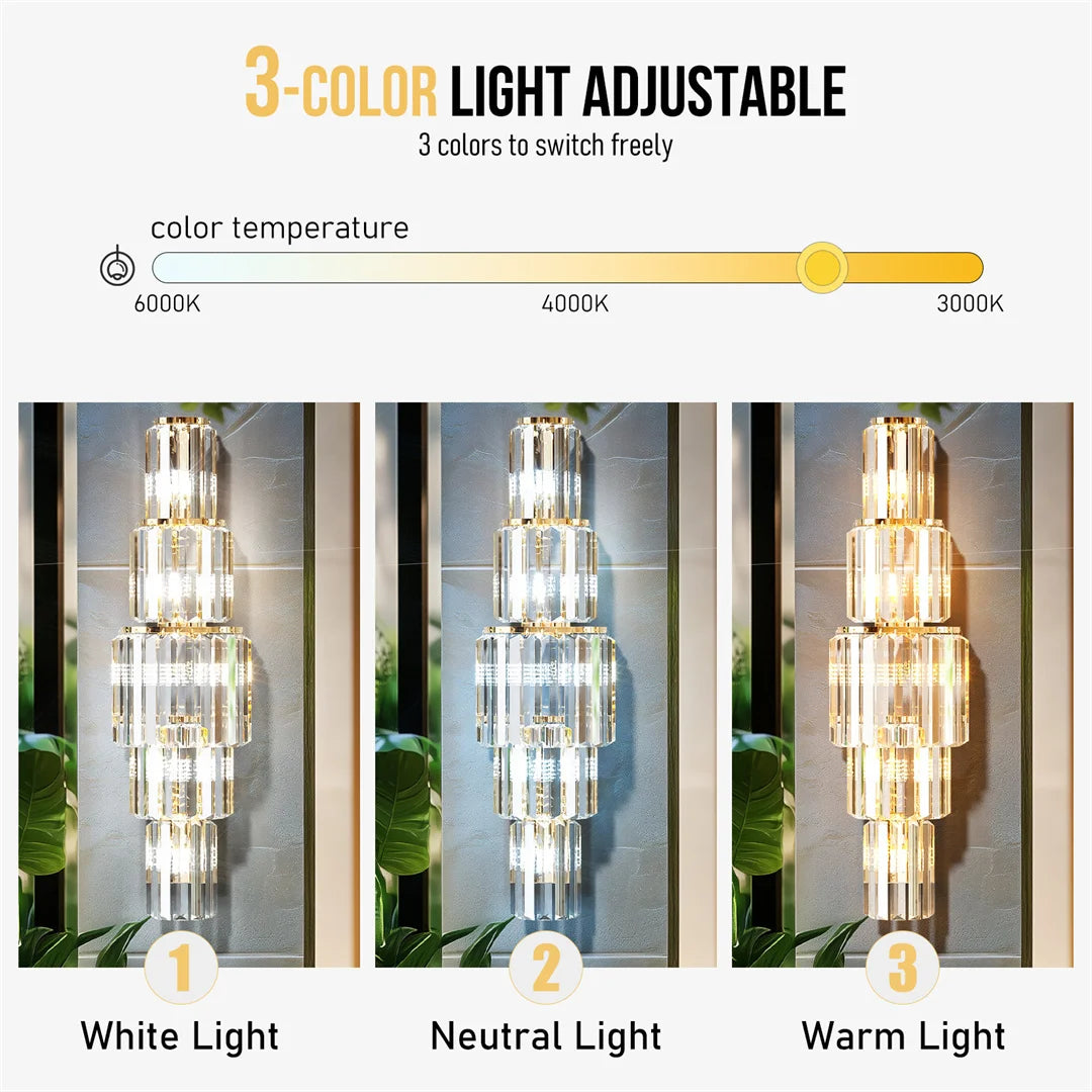Modern Crystal Wall Lamp, 3-Layer Crystal Sconce