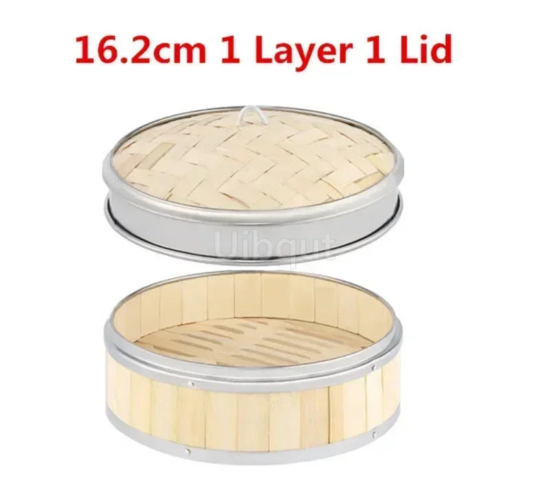 Bamboo Food Steamer basket with Stainless Steel Banding
