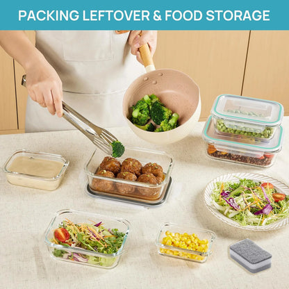 8-Pack Airtight Glass Food Storage Containers for Microwave,Oven,Freezer and Dishwasher