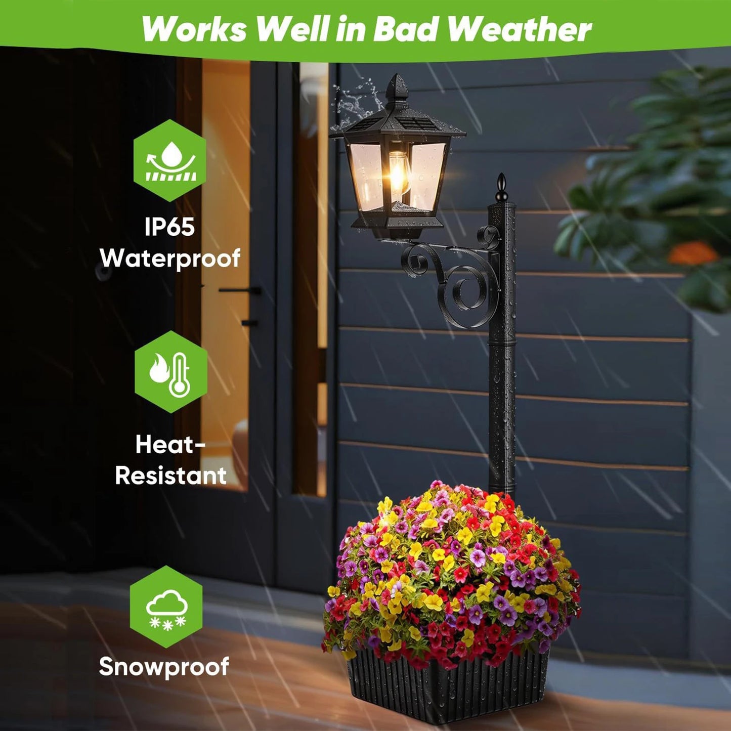 2 In 1 Outdoor Planter w/ Solar Light, Freestanding