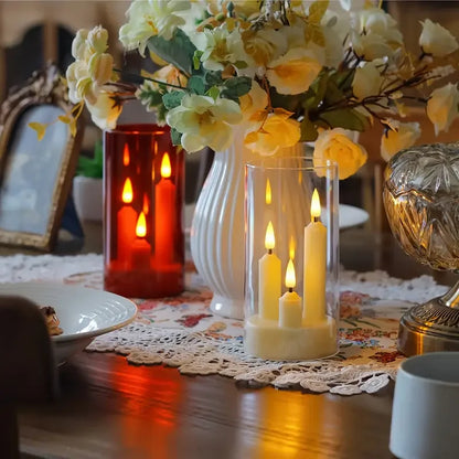 Flameless  Acrylic Short 3 in 1 Taper Candles, Warm Light Flickering Flameless Pillar, LED Electronic Tealight Battery Operated Decor