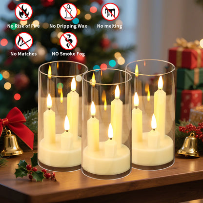 Flameless  Acrylic Short 3 in 1 Taper Candles, Warm Light Flickering Flameless Pillar, LED Electronic Tealight Battery Operated Decor