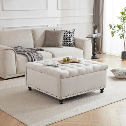 Large Square Storage Ottoman Bench, or coffee Table with Lift Top & Solid Wood Legs