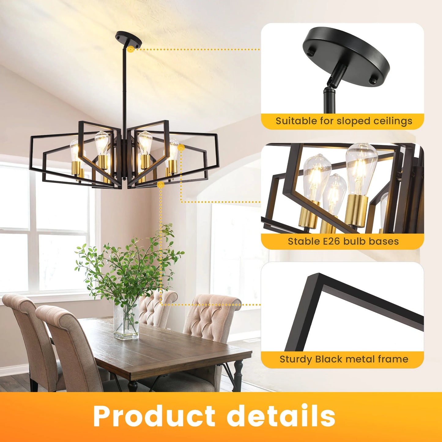 Modern Adjustable 8-Light Geometric Pendant Ceiling Light