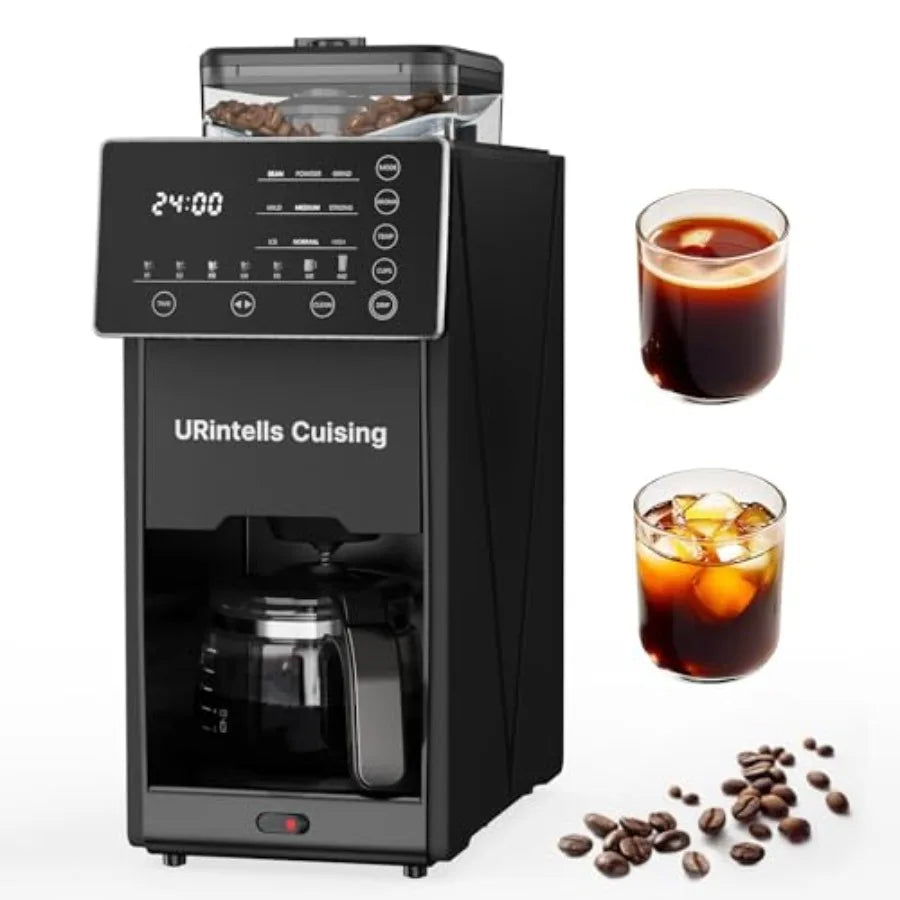 Programmable Automatic Coffee Maker with Grinder for Hot and Cold Brew , 22 oz Glass Carafe with Timer and Removable Filter