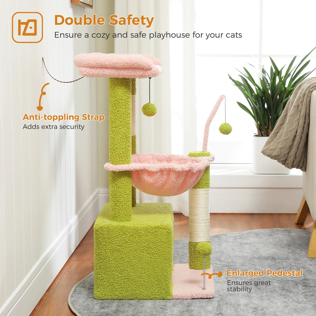 4-in-1 Cat Tree with Large Cat Condo, Sisal Scratching Post, Deep Hammock, Cozy Top Perch