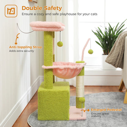 4-in-1 Cat Tree with Large Cat Condo, Sisal Scratching Post, Deep Hammock, Cozy Top Perch