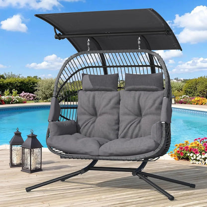 Oversized Double Hanging Swing Chair with Removable & Adjustable Canopy, Double Egg Chair