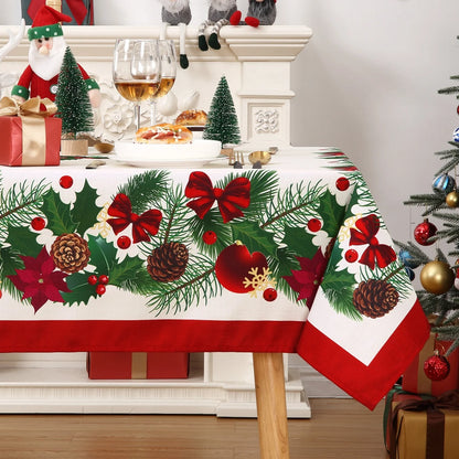 Christmas Tablecloth, Washable Table Cover, Festive Tablecloth for Dining Room, Party and Holiday Table Decorations