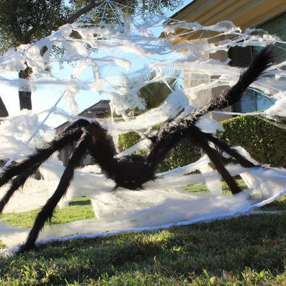 Halloween Decoration Outdoor 59'' Giant Spider with 400 sqft Spider Web, Outside Decor, Stretchy Triangular Spiderweb 23 x 18 ft for Yard, Haunted House, Photobooth Props