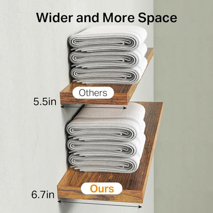 Set of 3 Rustic Brown Floating Shelves for Wall - Farmhouse Wood Storage
