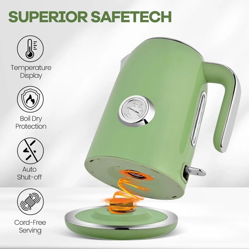 17 Liter Stainless Steel Electric Kettle with Temperature Display, Fast Boiling, Auto Shut Off and Boil Dry Protection
