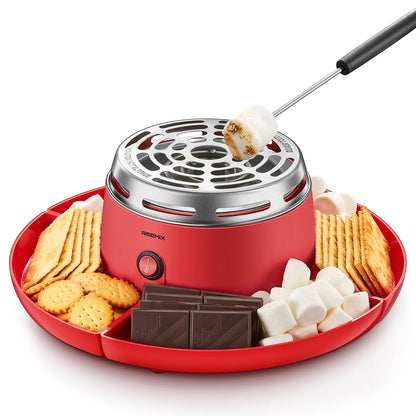 S'mores Maker Indoor, Flameless Electric Marshmallow Roaster with 4 Detachable Trays & 6 Roasting Forks
