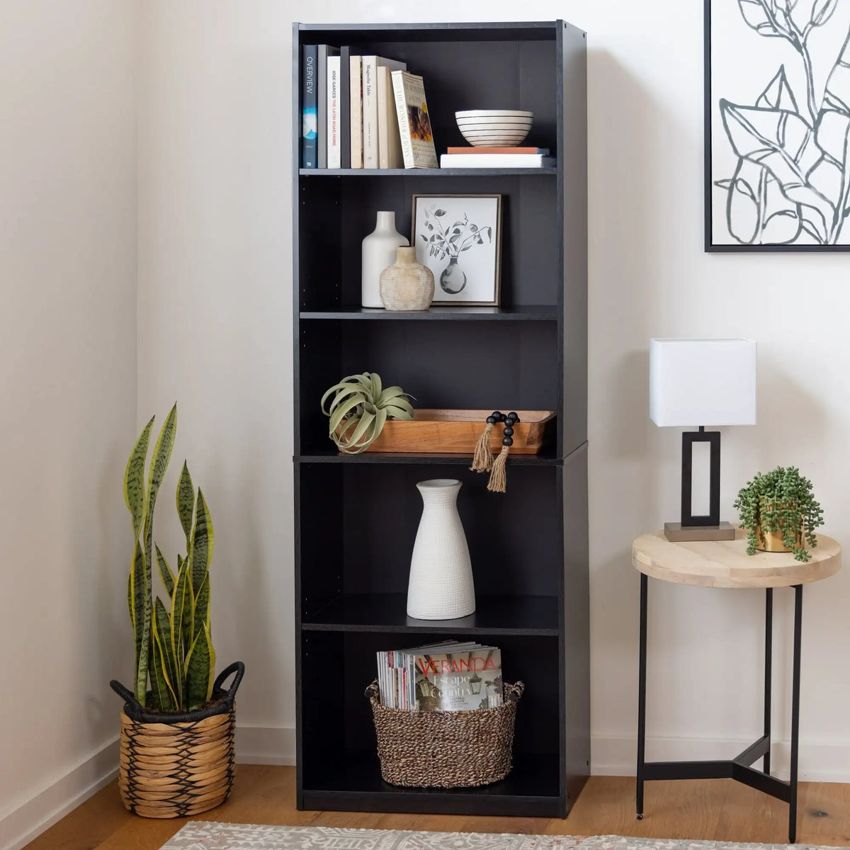 Mainstays 5-Shelf Bookcase with Adjustable Shelves, White